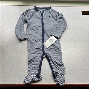 NWT Polo by Ralph Lauren Navy & White Striped Footed One-Piece